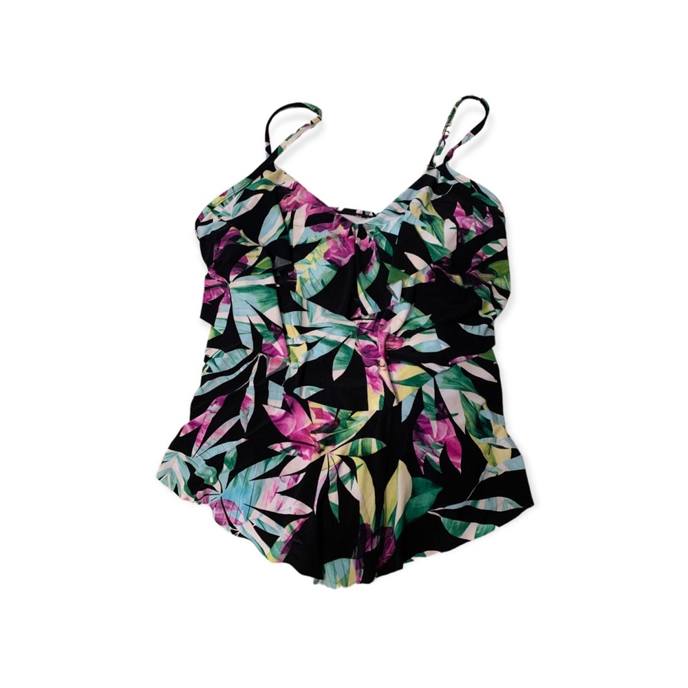 Aqua Green Tiered Tankini Tropical Floral‎ Tankini Top S